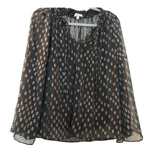 MAETTE blouse, size Medium, black semi sheer , attached camisole. Bell sleeves